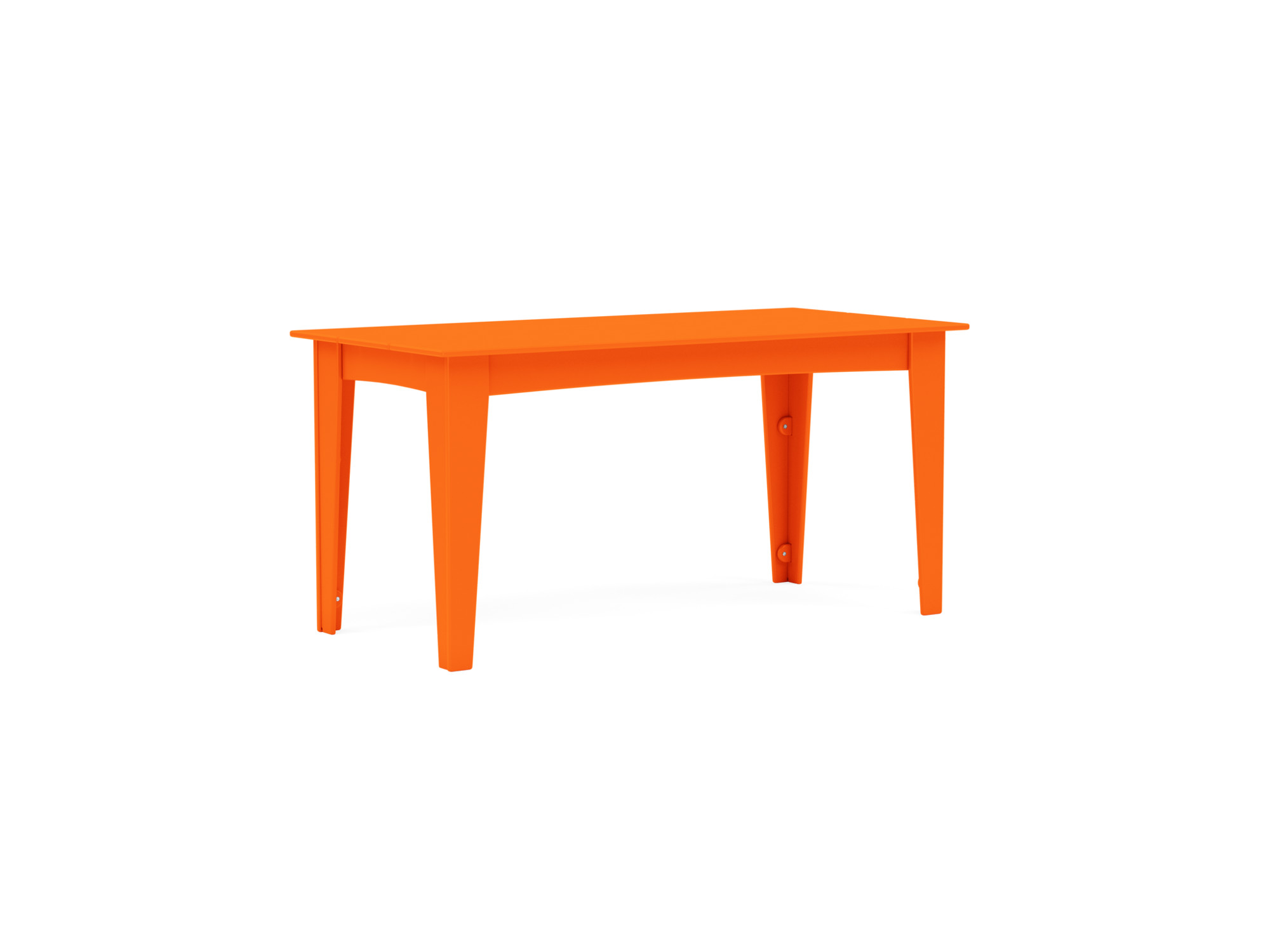 Front angle view of orange outdoor dining table
